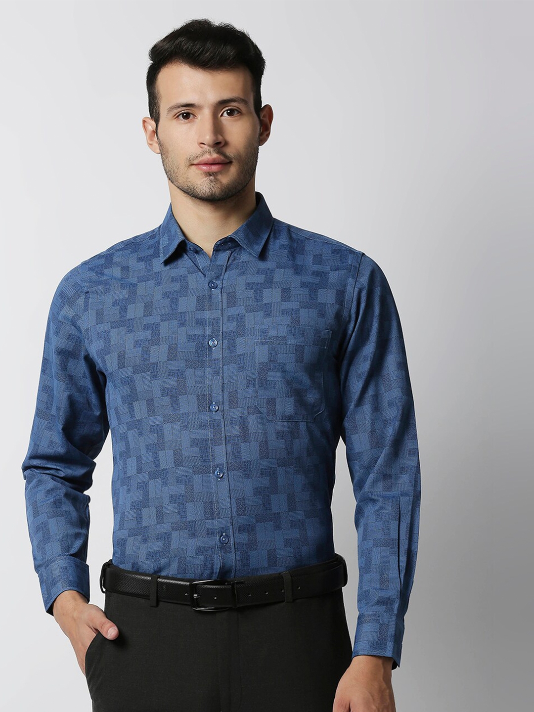 Buy Solemio Men Blue Printed Formal Shirt - Shirts for Men 17953234 ...