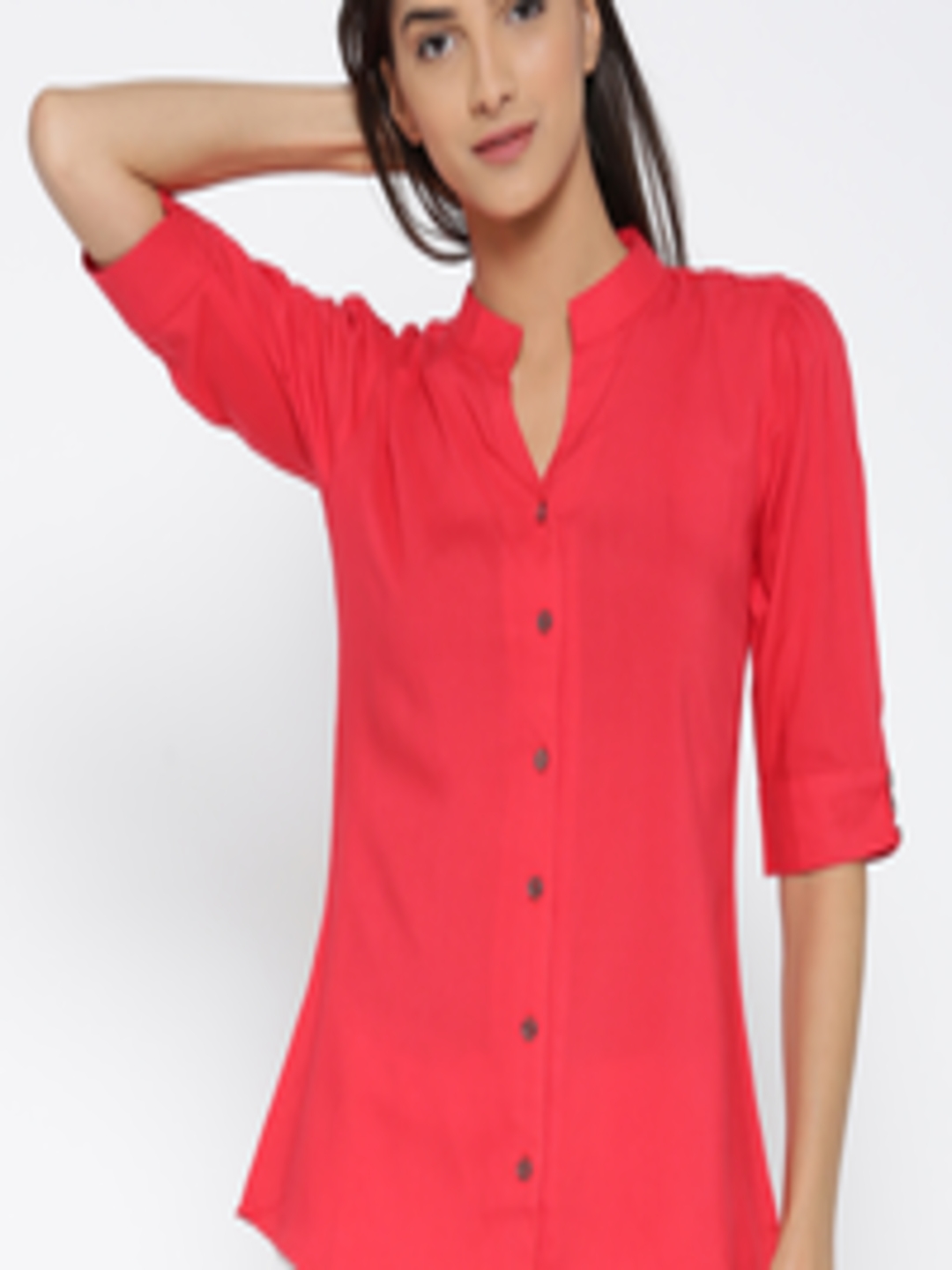 Buy VVINE Women Coral Red Solid Casual Shirt - Shirts for Women 1795374 ...