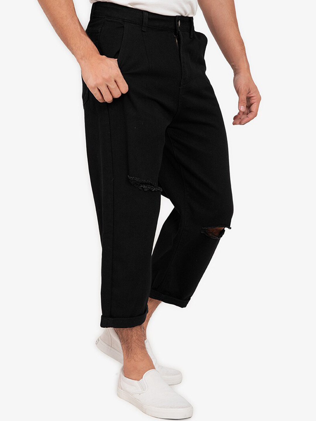 Buy ZALORA BASICS Men Black Wide Leg Highly Distressed Oversized Ripped