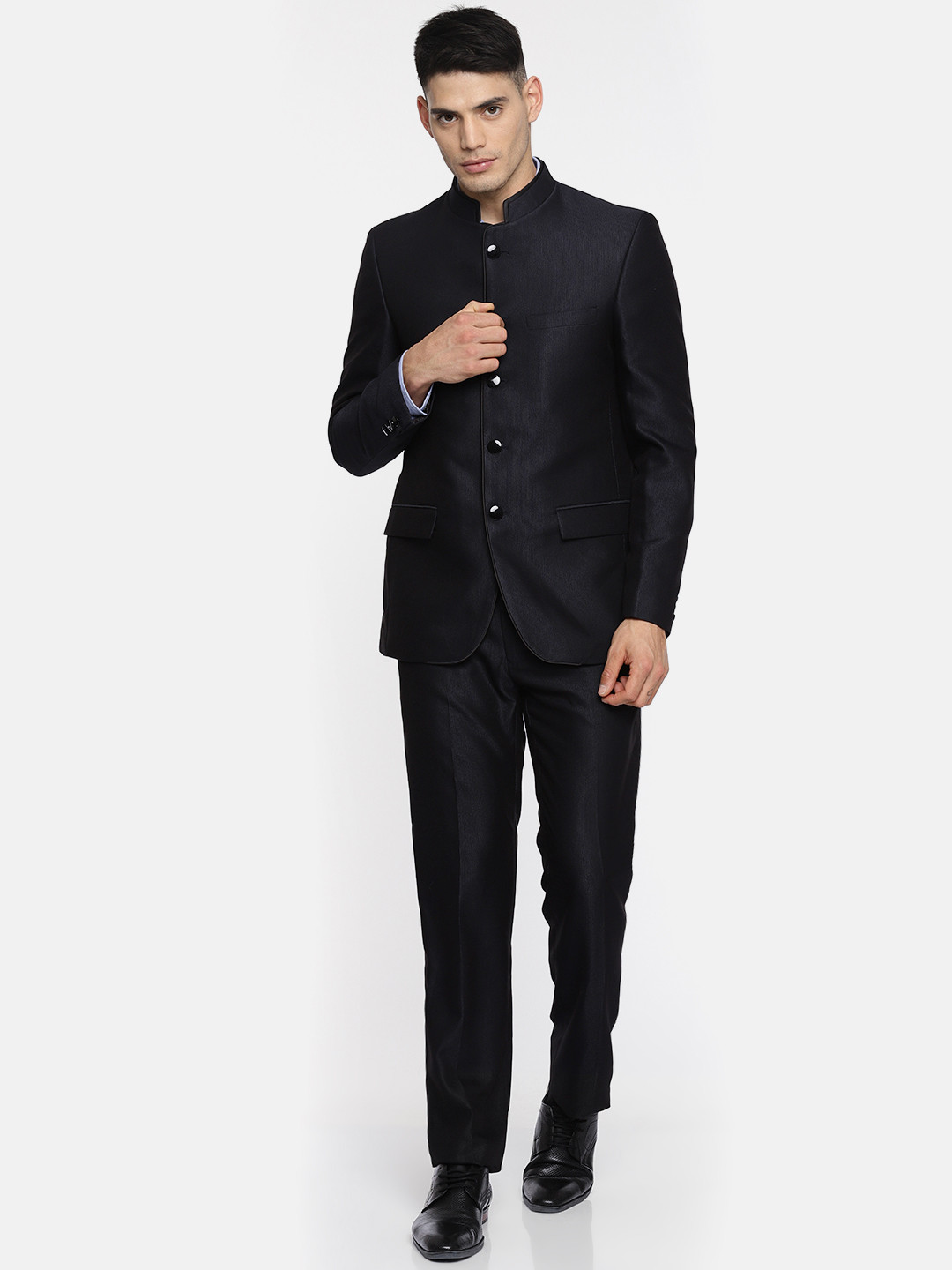 Buy Raymond Men Navy Contemporary Fit Bandhgala Suit Suits for Men