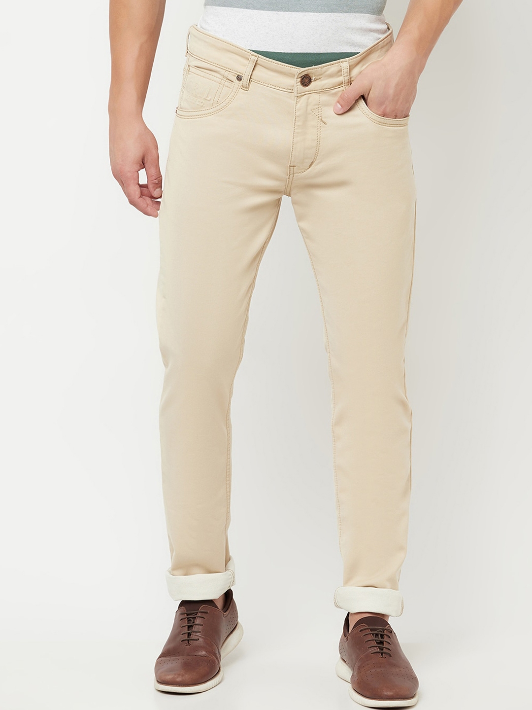 Buy Cantabil Men Beige Solid Mid Rise Regular Fit Jeans - Jeans for Men ...