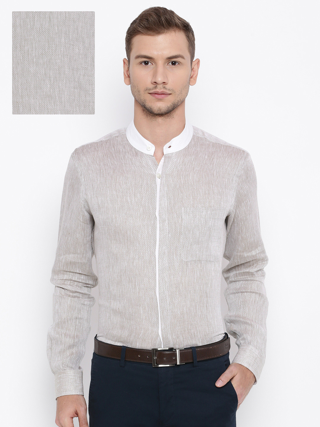 Buy Raymond Men Beige Linen Contemporary Regular Fit Formal Shirt