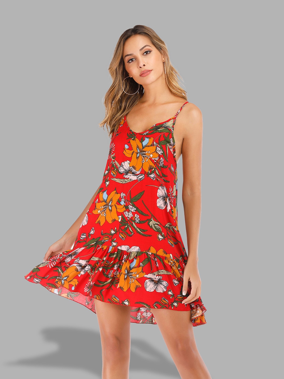Buy JC Collection Red Floral Printed Drop Waist Dress - Dresses for ...