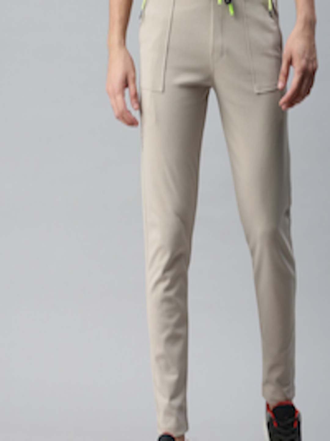 Buy SHOWOFF Men Beige Solid Cotton Slim Fit Track Pants - Track Pants ...