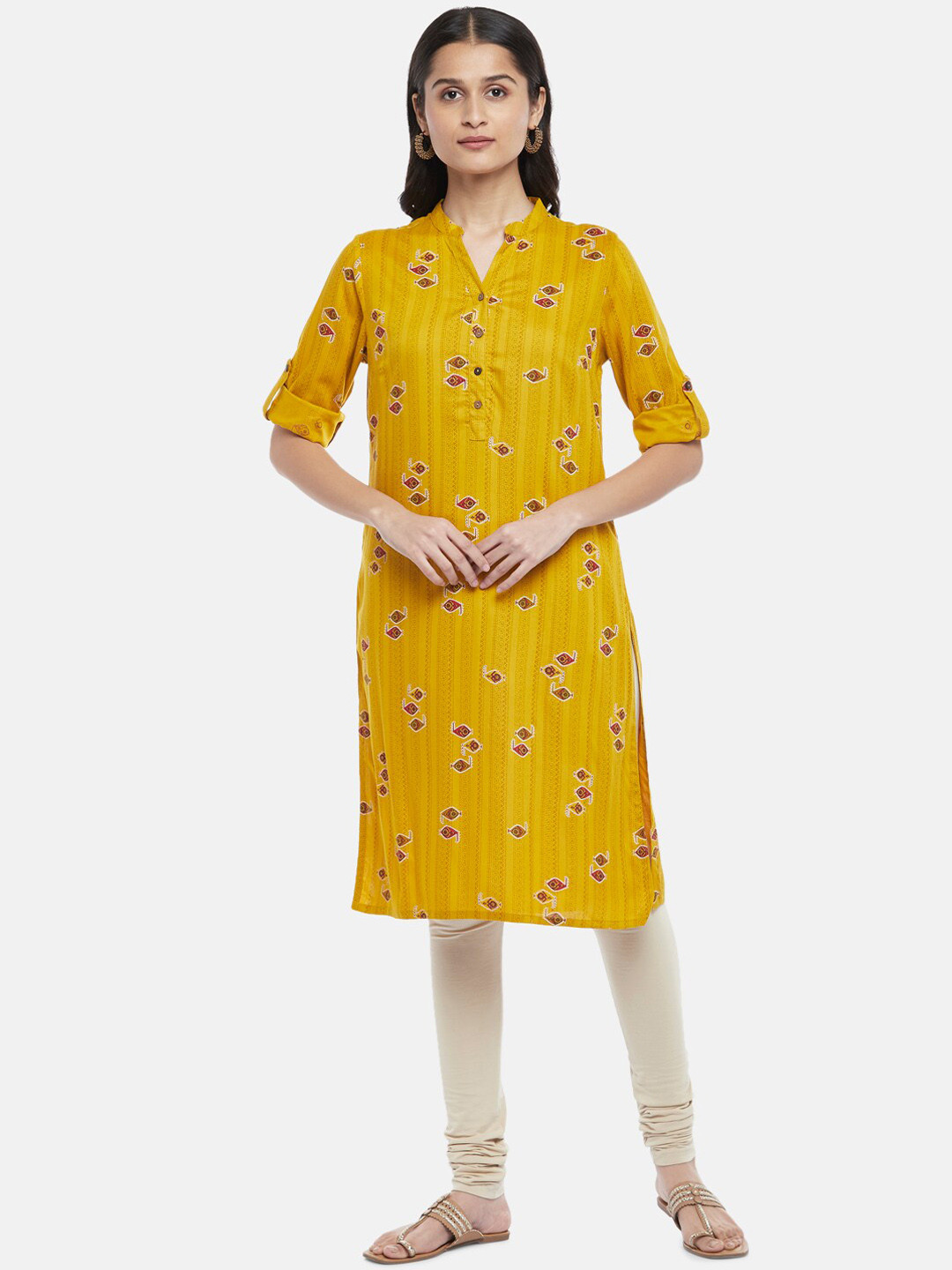 Buy RANGMANCH BY PANTALOONS Women Mustard Yellow Geometric Printed