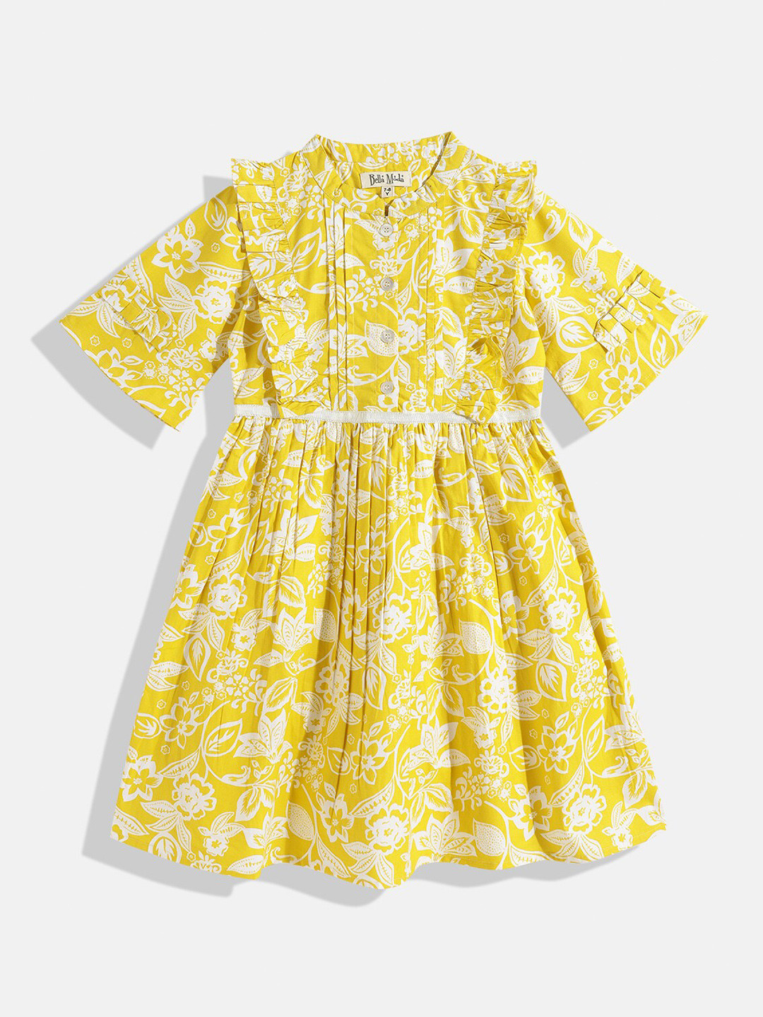Buy Bella Moda Girls Yellow & White Floral Printed Pure Cotton Fit ...