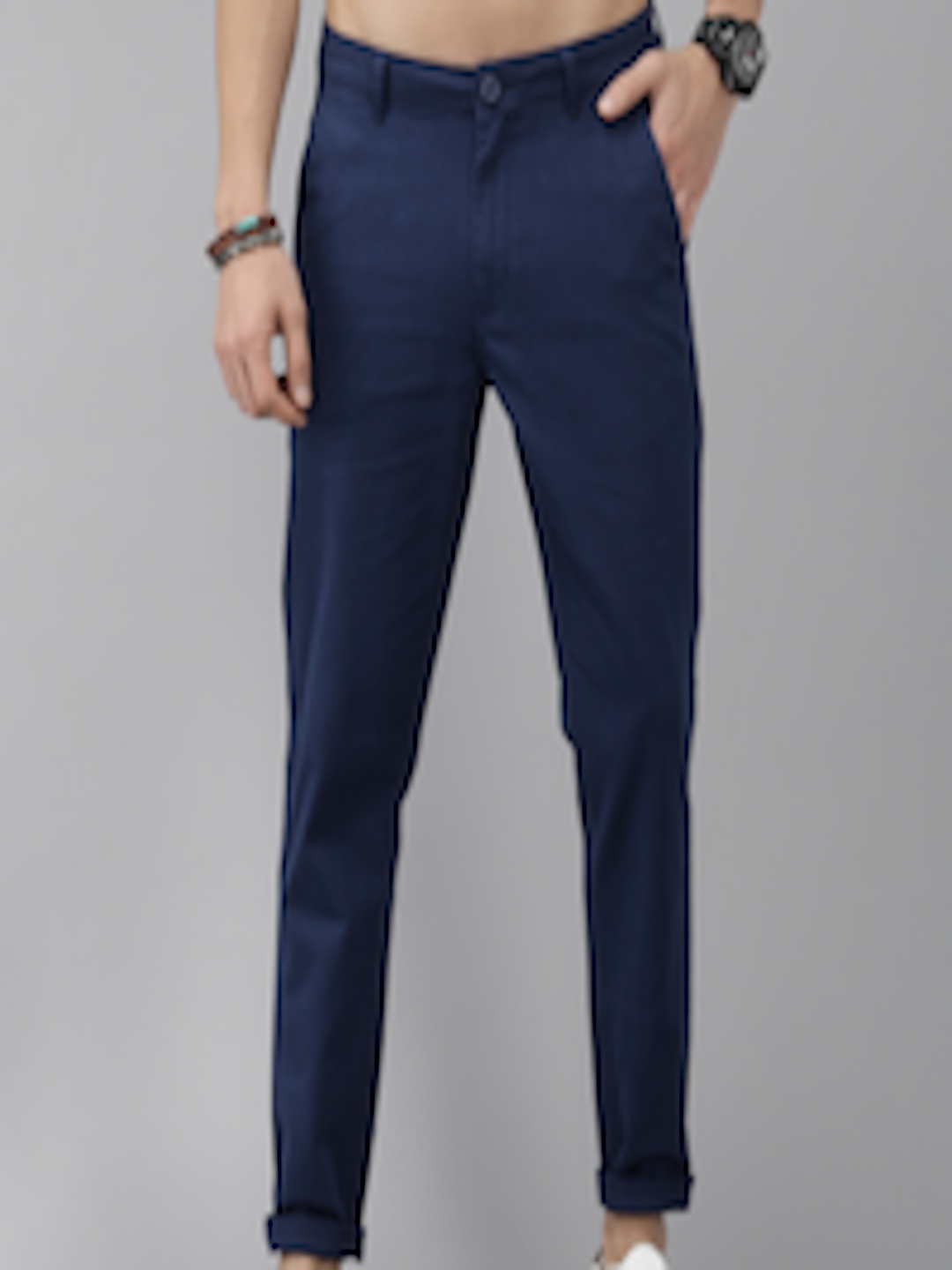 Buy The Roadster Lifestyle Co. Men Blue Regular Fit Trousers - Trousers ...