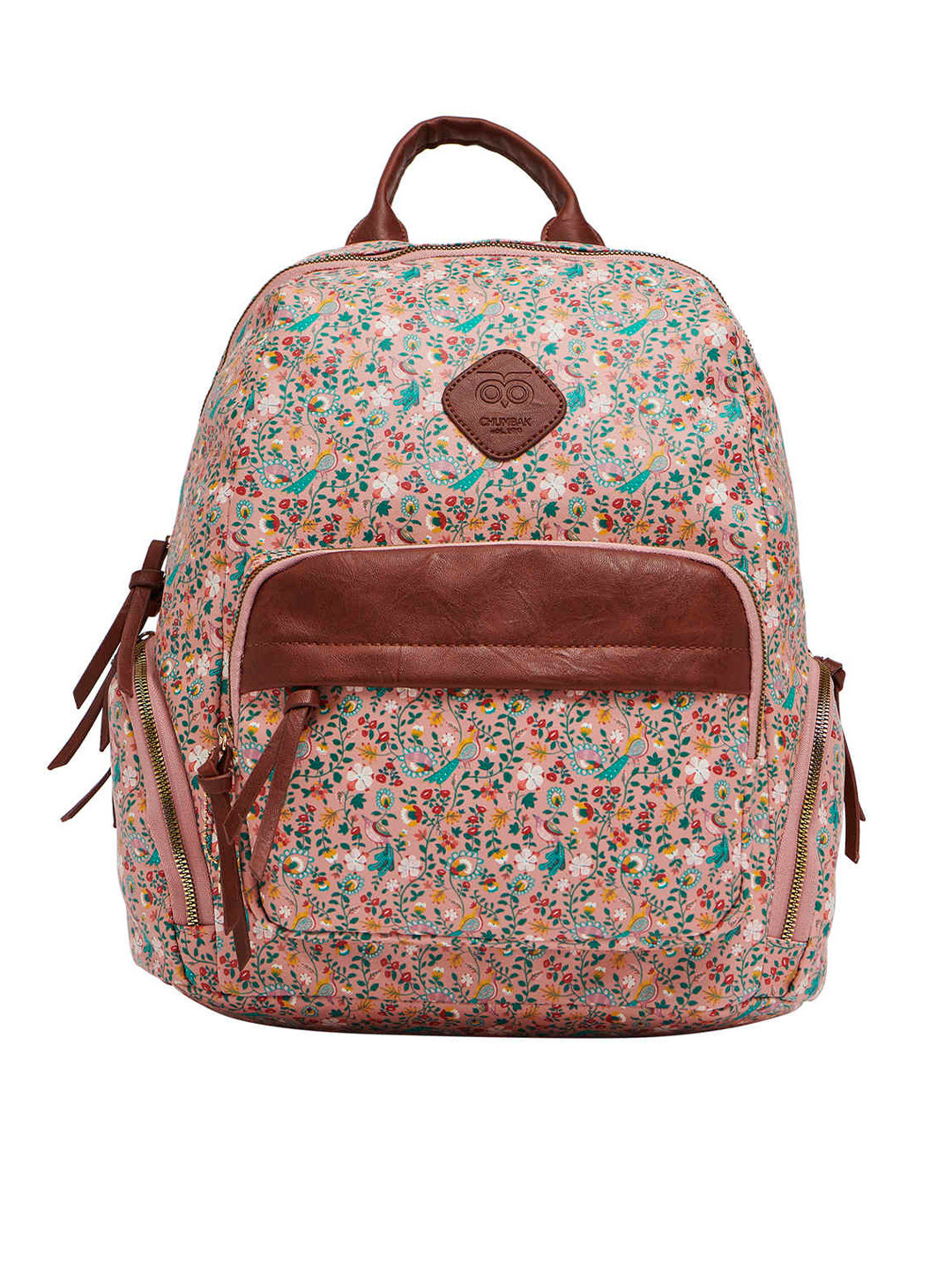 Buy Chumbak Women Pink & Turquoise Blue Floral Printed Backpack