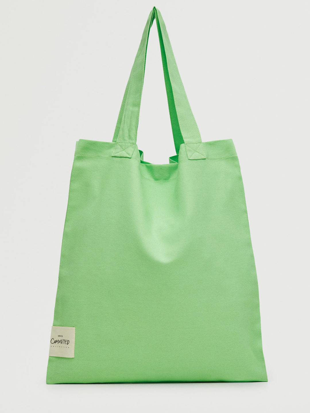 Buy MANGO Green Solid Organic Cotton Structured Shoulder Bag Handbags