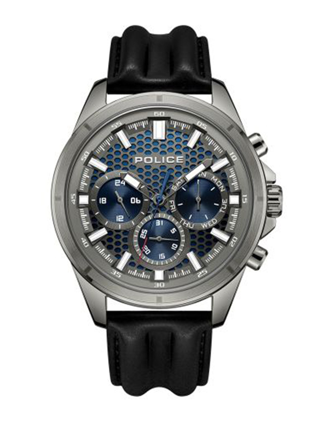 Buy Police Men Blue Dial & Black Leather Wrap Around Straps Analogue