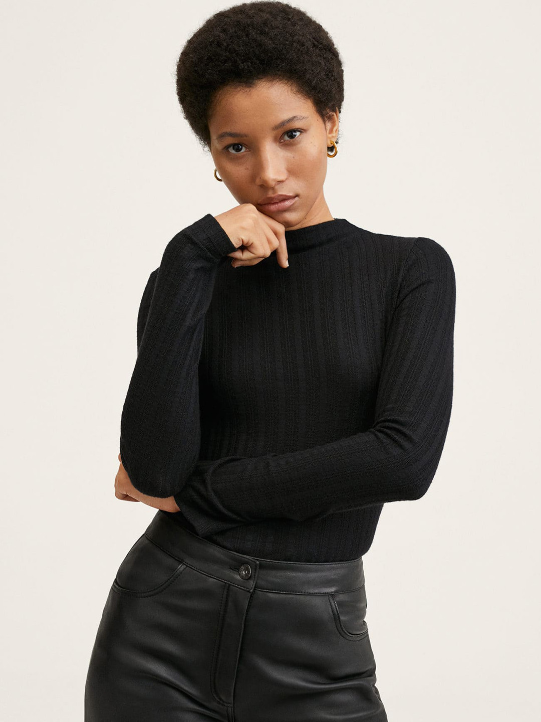 Buy MANGO Women Black High Neck T Shirt Tshirts for Women 17969950