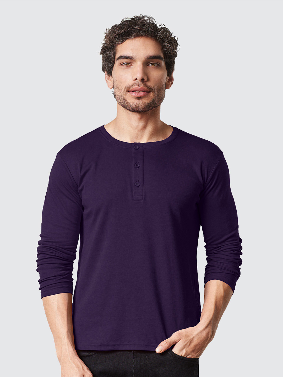 Buy The Souled Store Men Purple Henley Neck T Shirt Tshirts for Men