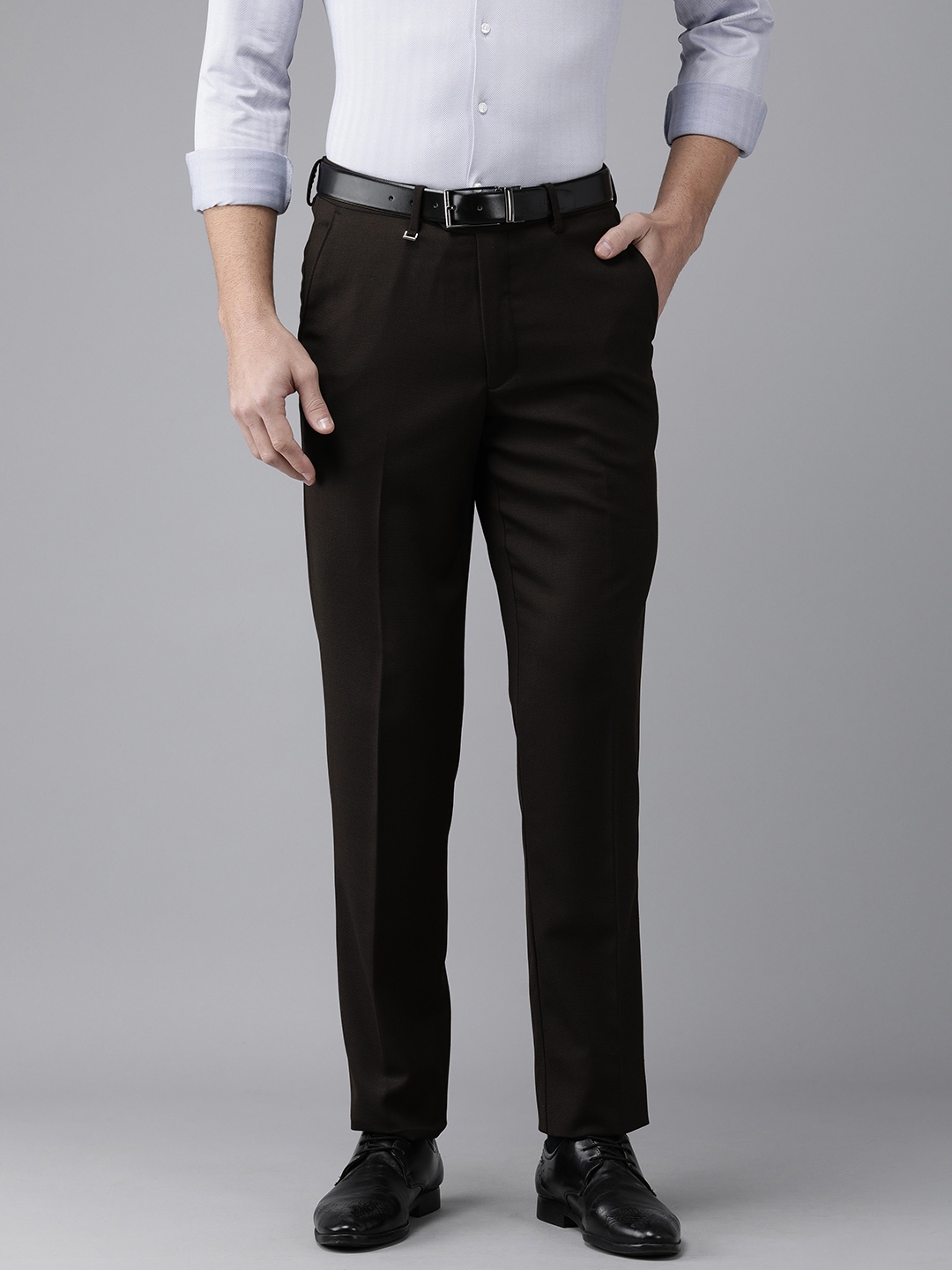 Buy Van Heusen Men Black Textured Low Rise Trousers - Trousers for Men ...