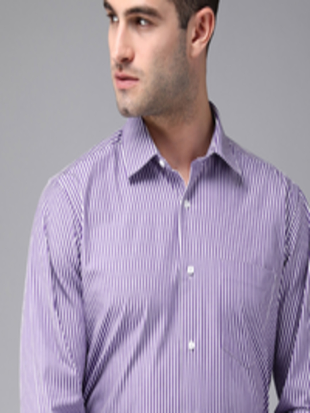Buy Van Heusen Men Purple & White Custom Fit Striped Pure Cotton Formal ...