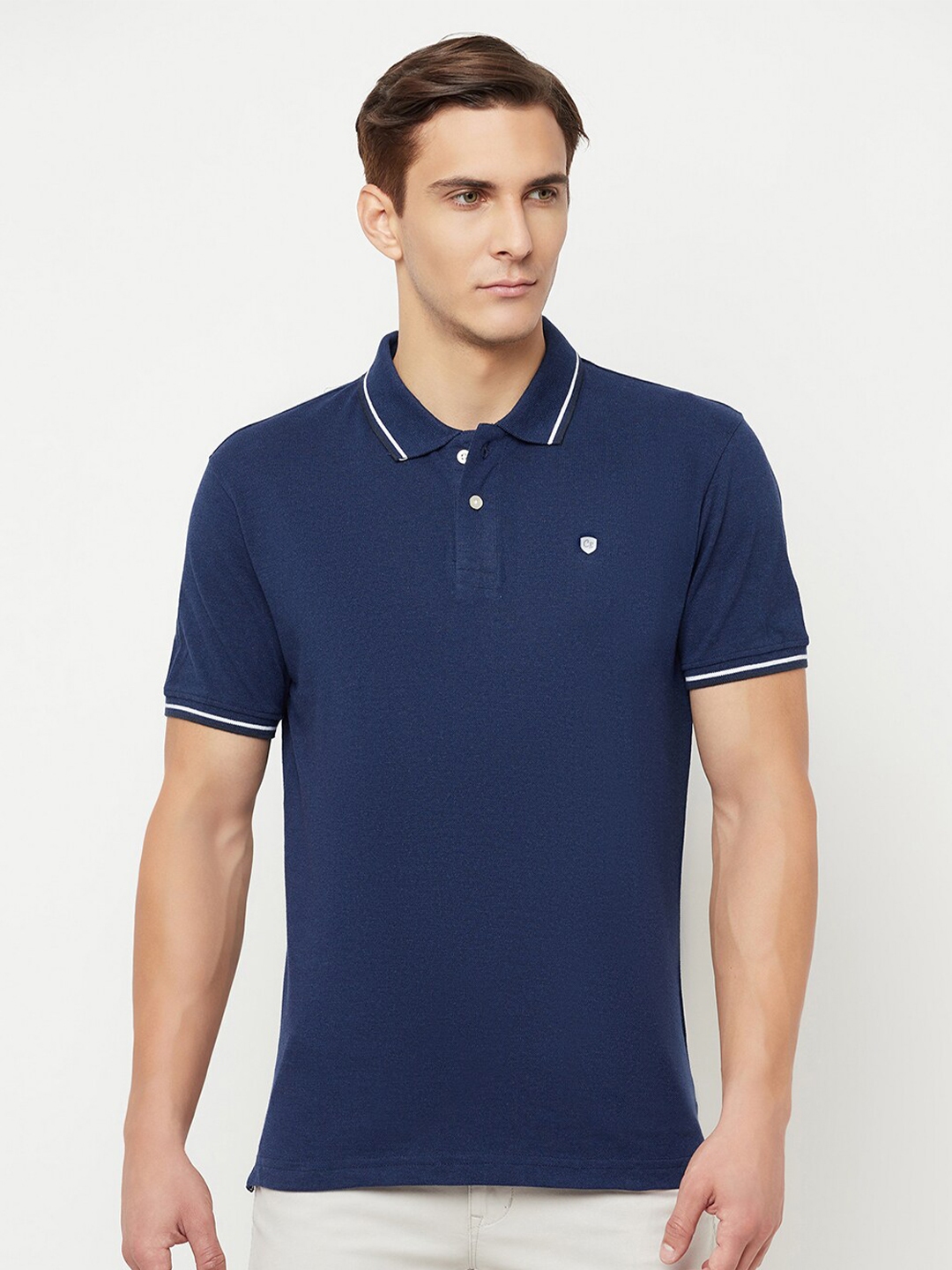 Buy Cantabil Men Navy Blue Solid Polo Collar T Shirt - Tshirts for Men ...