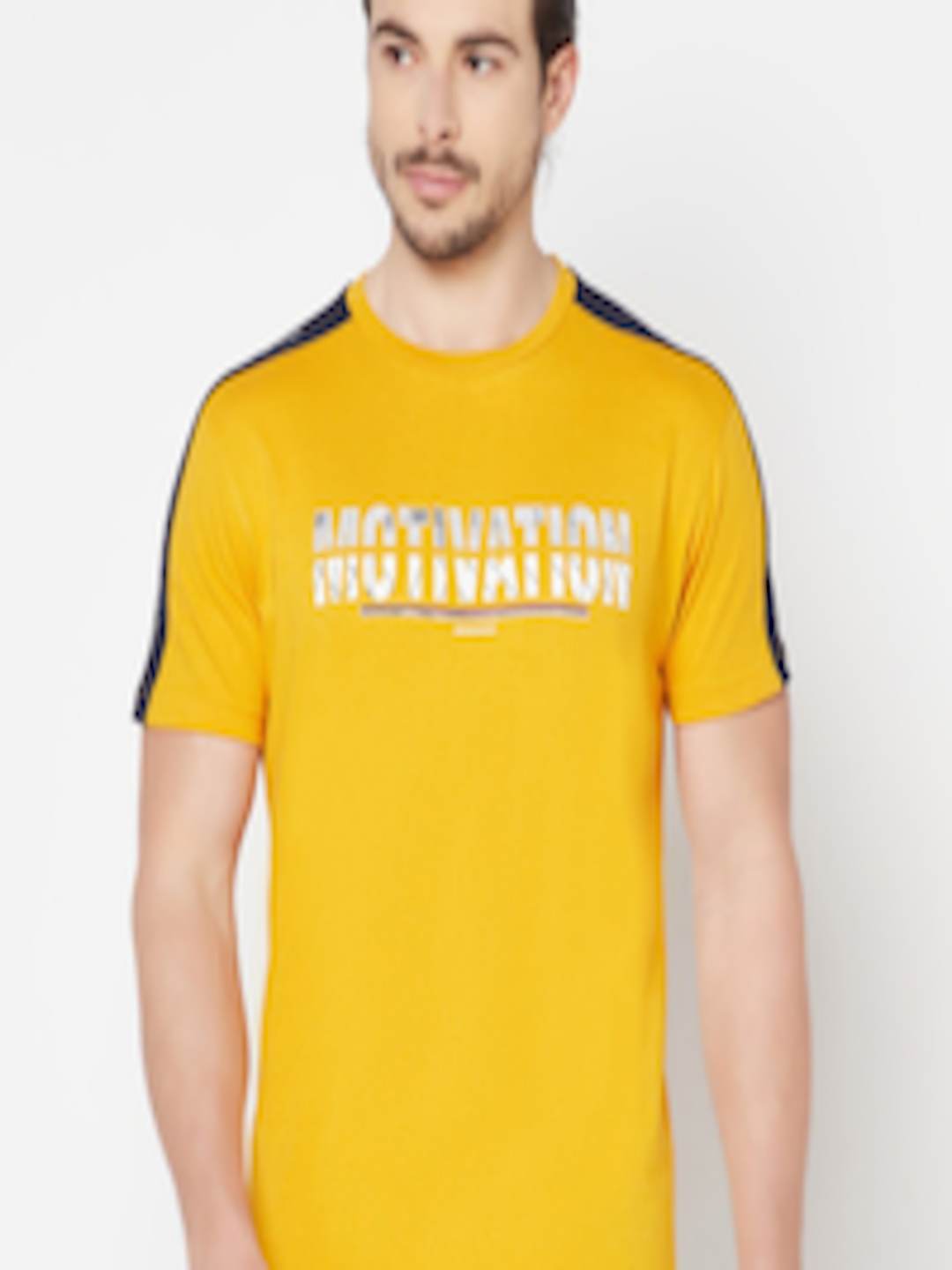 Buy Cantabil Men Mustard Yellow Typography Printed T Shirt - Tshirts ...