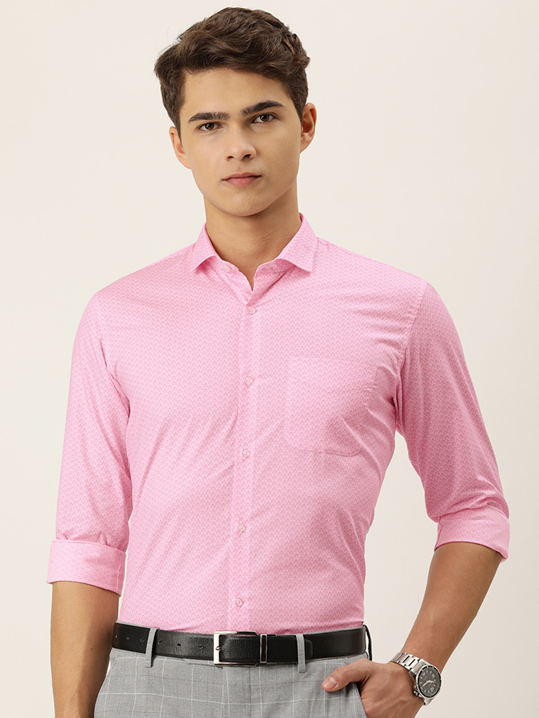 Buy Peter England Men Pink Nuvo Fit Printed Pure Cotton Formal Shirt