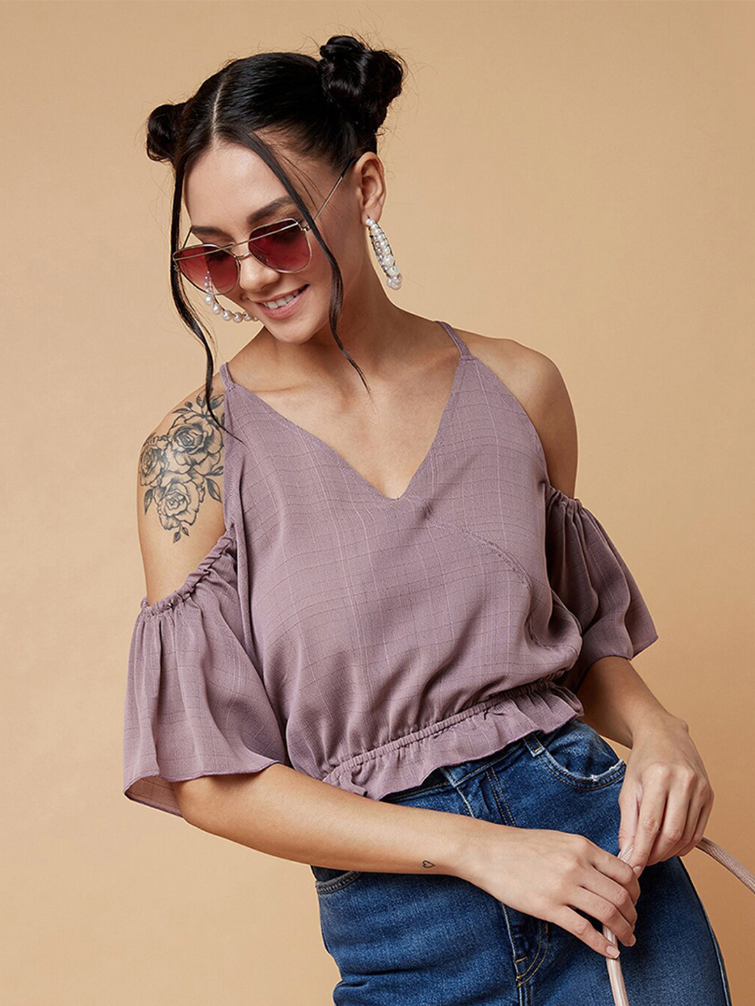 Buy CHIMPAAANZEE Women Pink Cold Shoulder Wrap Top Tops for Women