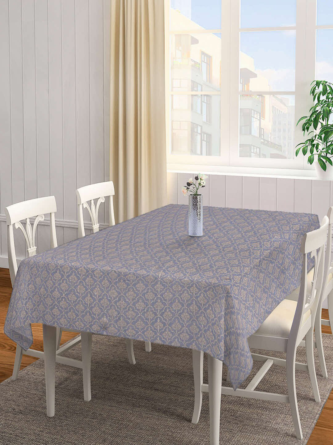 Buy Arrabi Grey Ethnic Motifs 8 Seater Cotton Table Cover Table