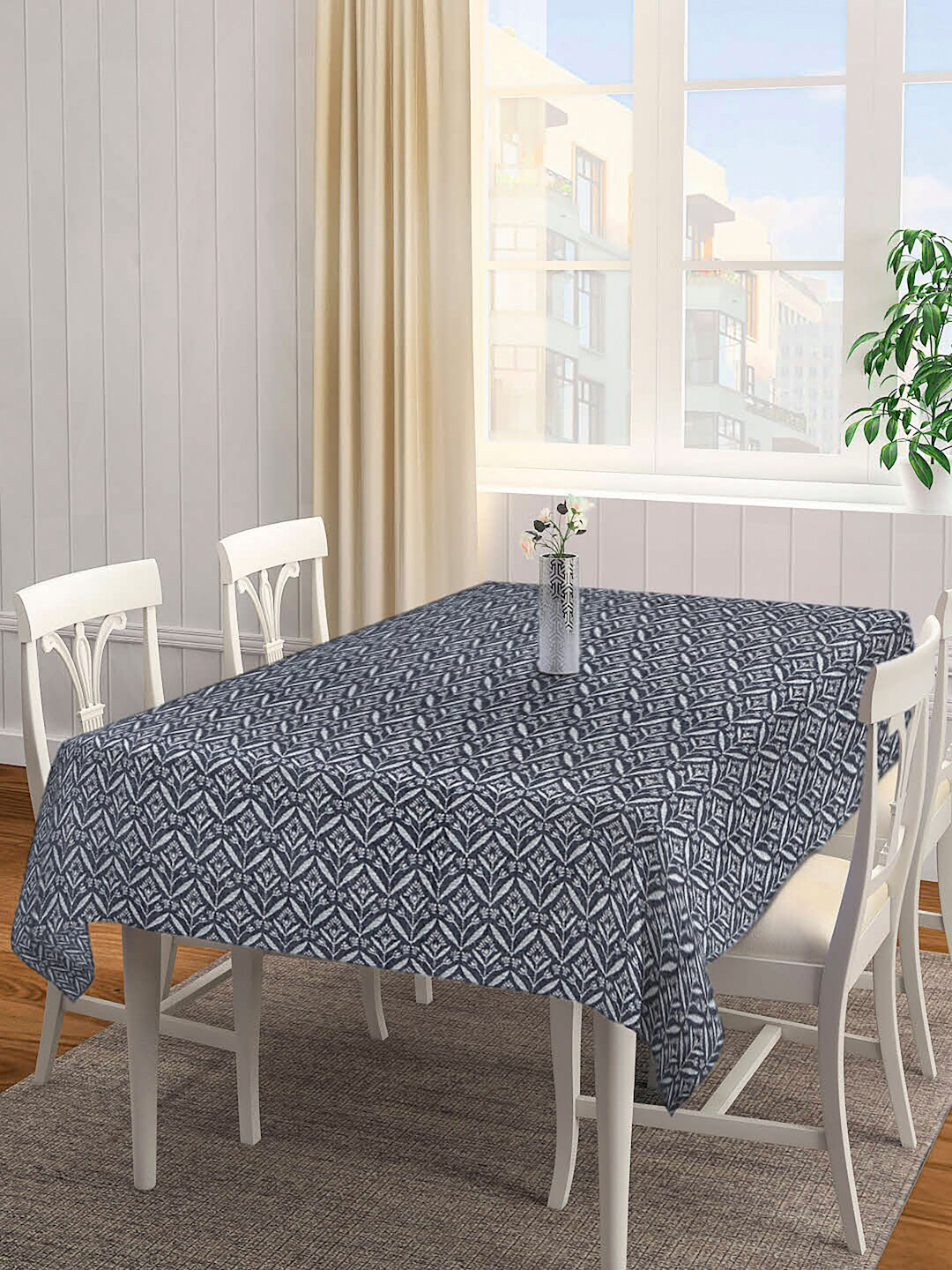 Buy Arrabi Black & Grey Handwoven 6 Seater Rectangular Cotton Table