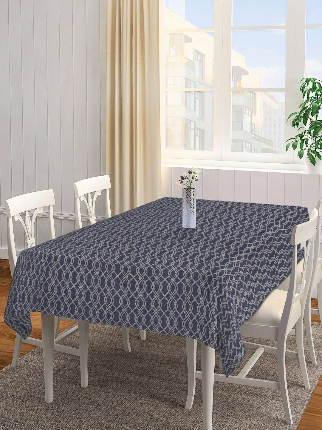 Buy Arrabi Black & Grey Handwoven 8 Seater Rectangular Cotton Table