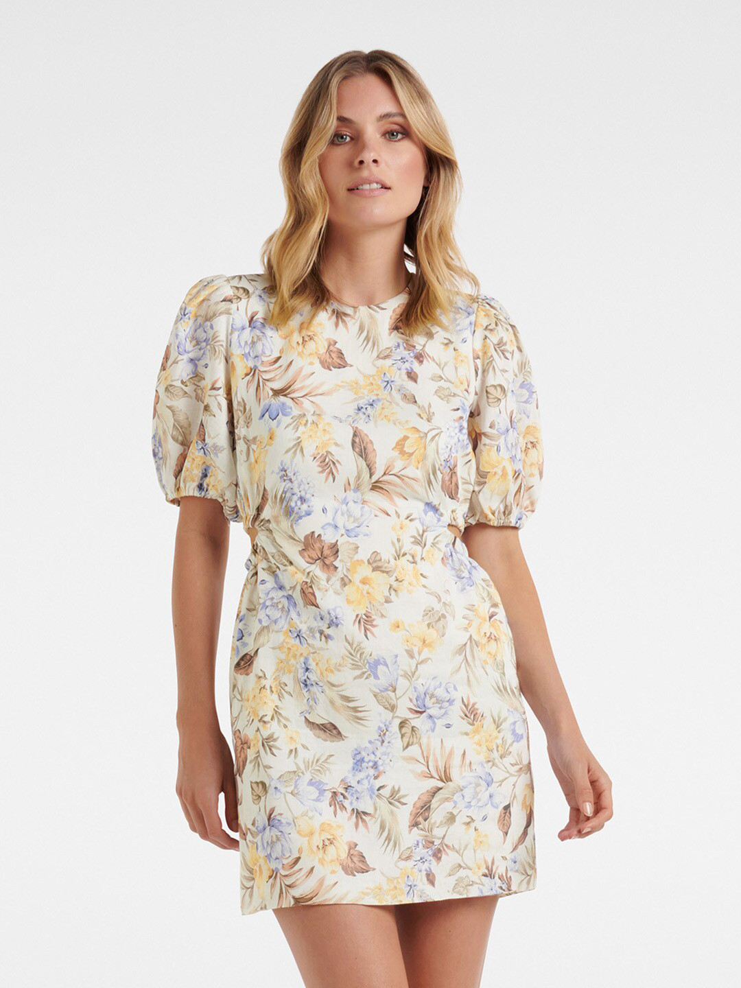 Buy Forever New Multicoloured Floral Linen A Line Mini Dress Dresses