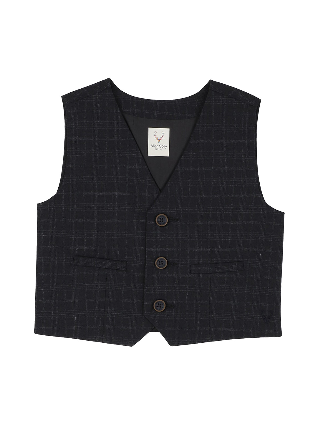 Buy Allen Solly Junior Boys Navy Blue Checked Cotton Waistcoat