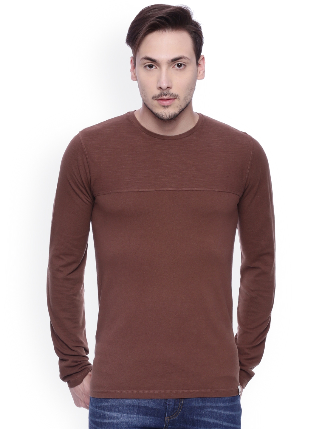 Buy Basics Men Brown Round Neck Muscle Fit T Shirt - Tshirts for Men ...