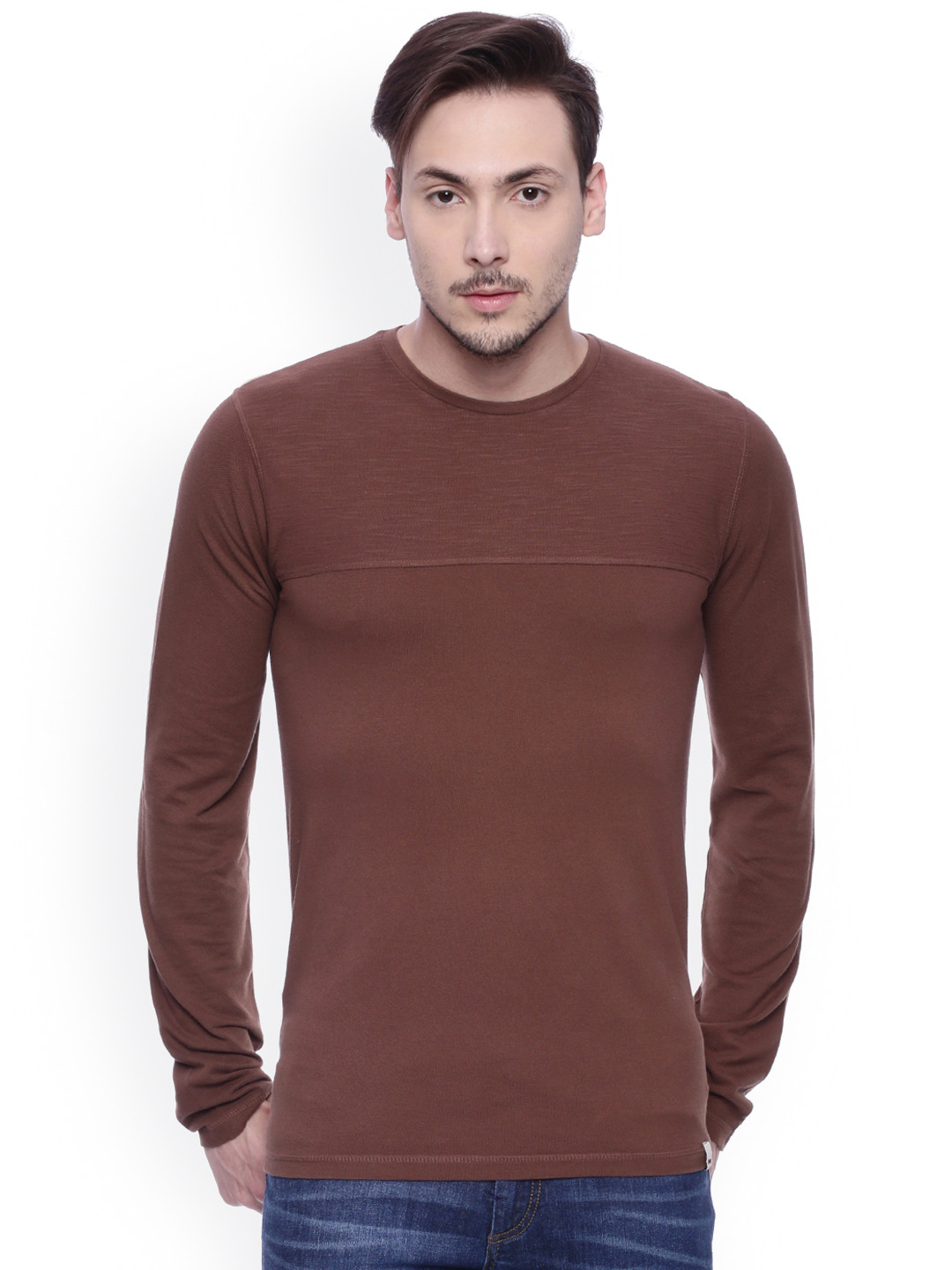 Buy Basics Men Brown Round Neck Muscle Fit T Shirt Tshirts for Men