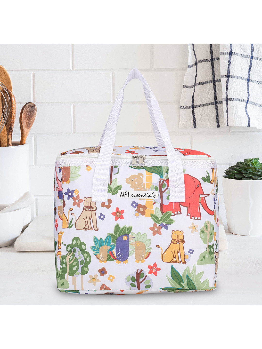 Buy NFI Essentials White Animal Printed Thermal Portable Lunch Bag
