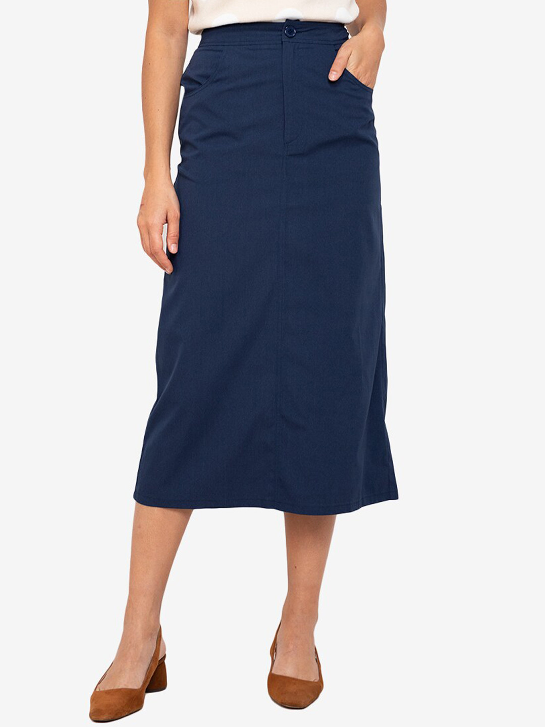 Buy ZALORA WORK Women Navy Blue Solid Straight Midi Skirt Skirts for
