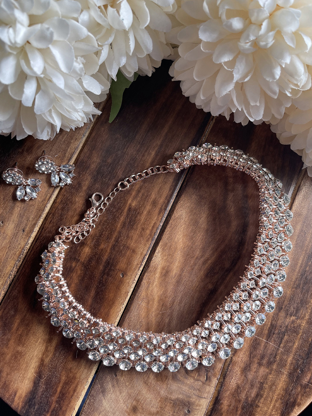 Buy Ishhaara Rose Gold Diamond Choker Necklace Jewellery Set