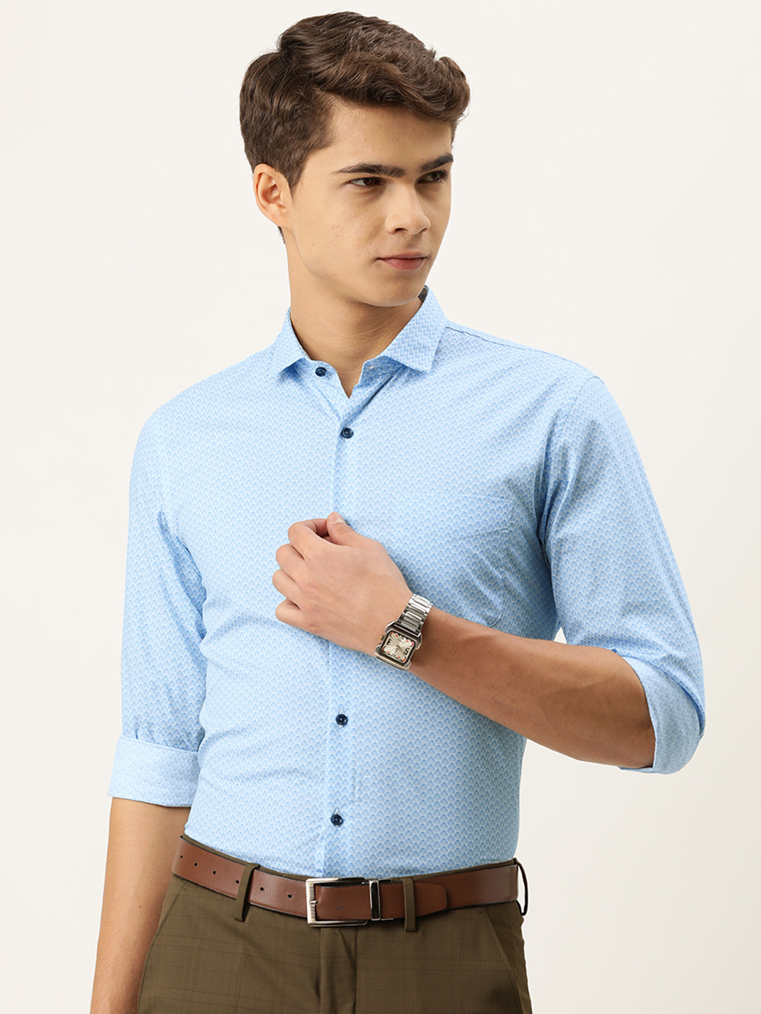 Buy Peter England Men Blue Slim Fit Printed Pure Cotton Formal Shirt