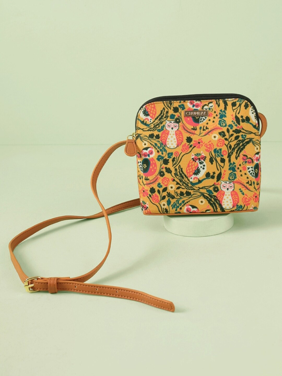 Buy Chumbak Yellow Floral Printed Structured Sling Bag Handbags for