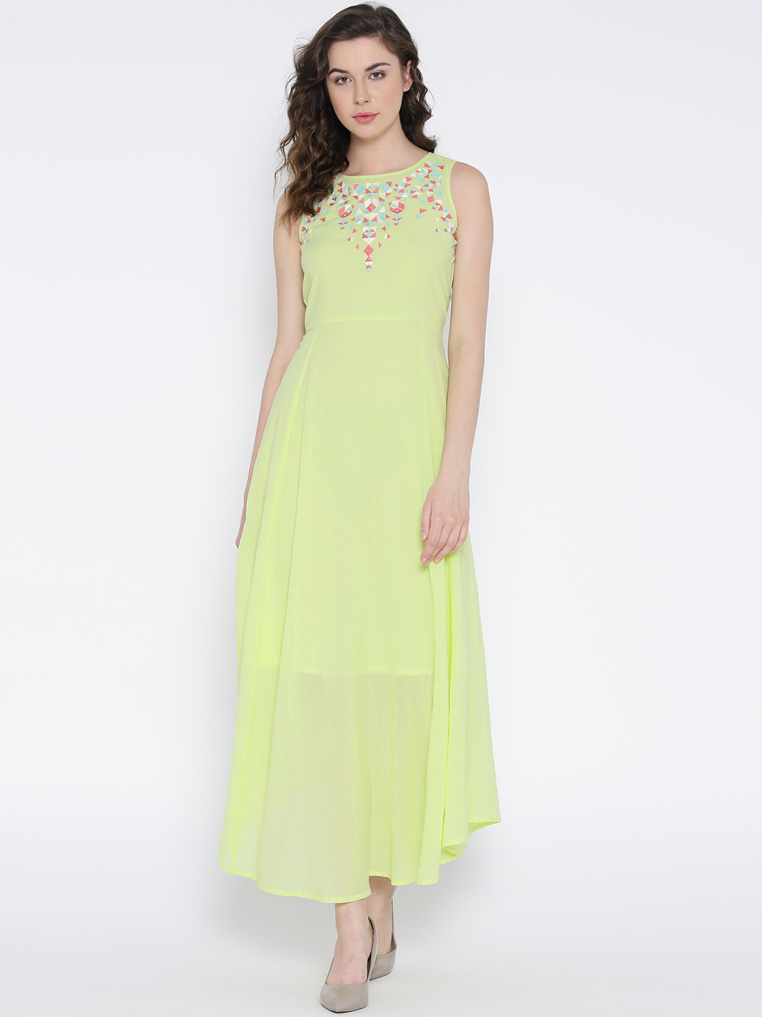 Buy AND Women Lime Green Solid Maxi Dress Dresses for Women 1799608