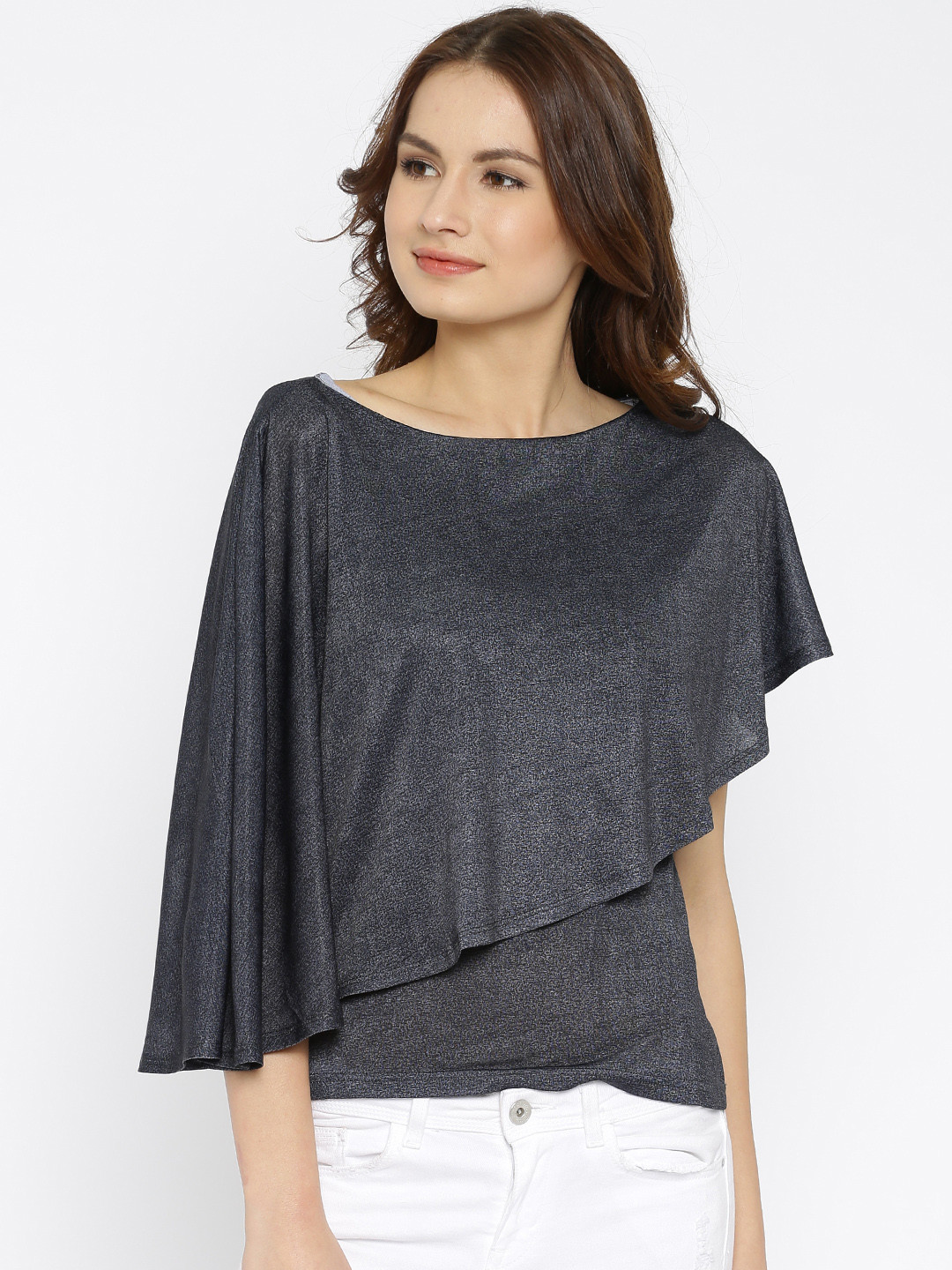 Buy AND Women Charcoal Grey Patterned Layered Top Tops for Women