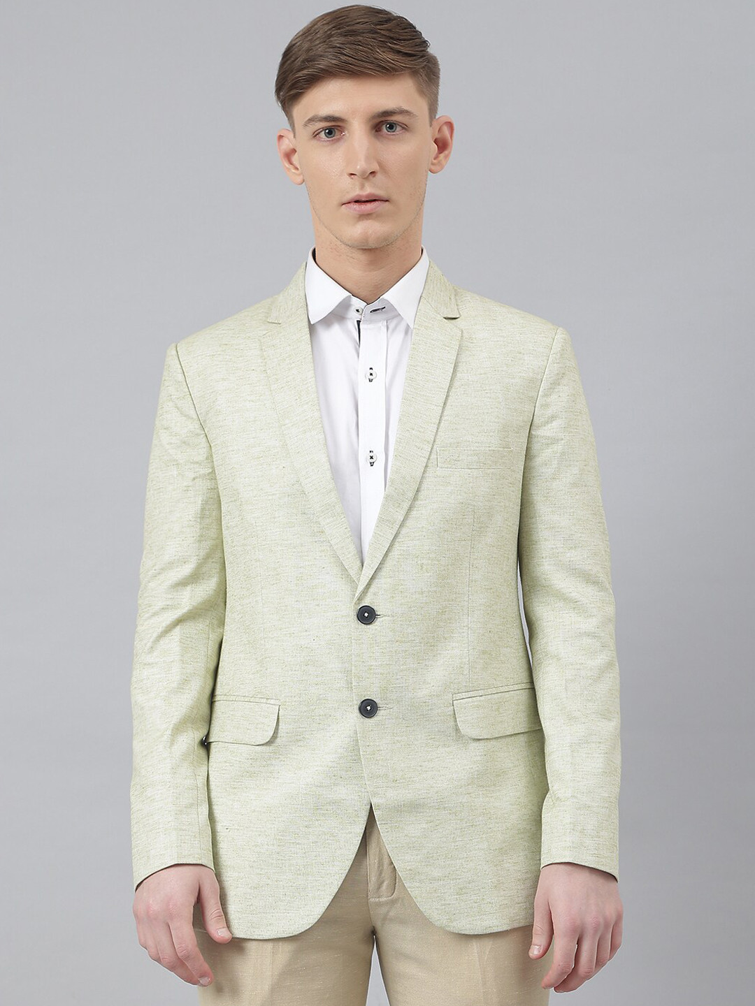 Men's Sea Green Single-Breasted Slim Fit Blazer