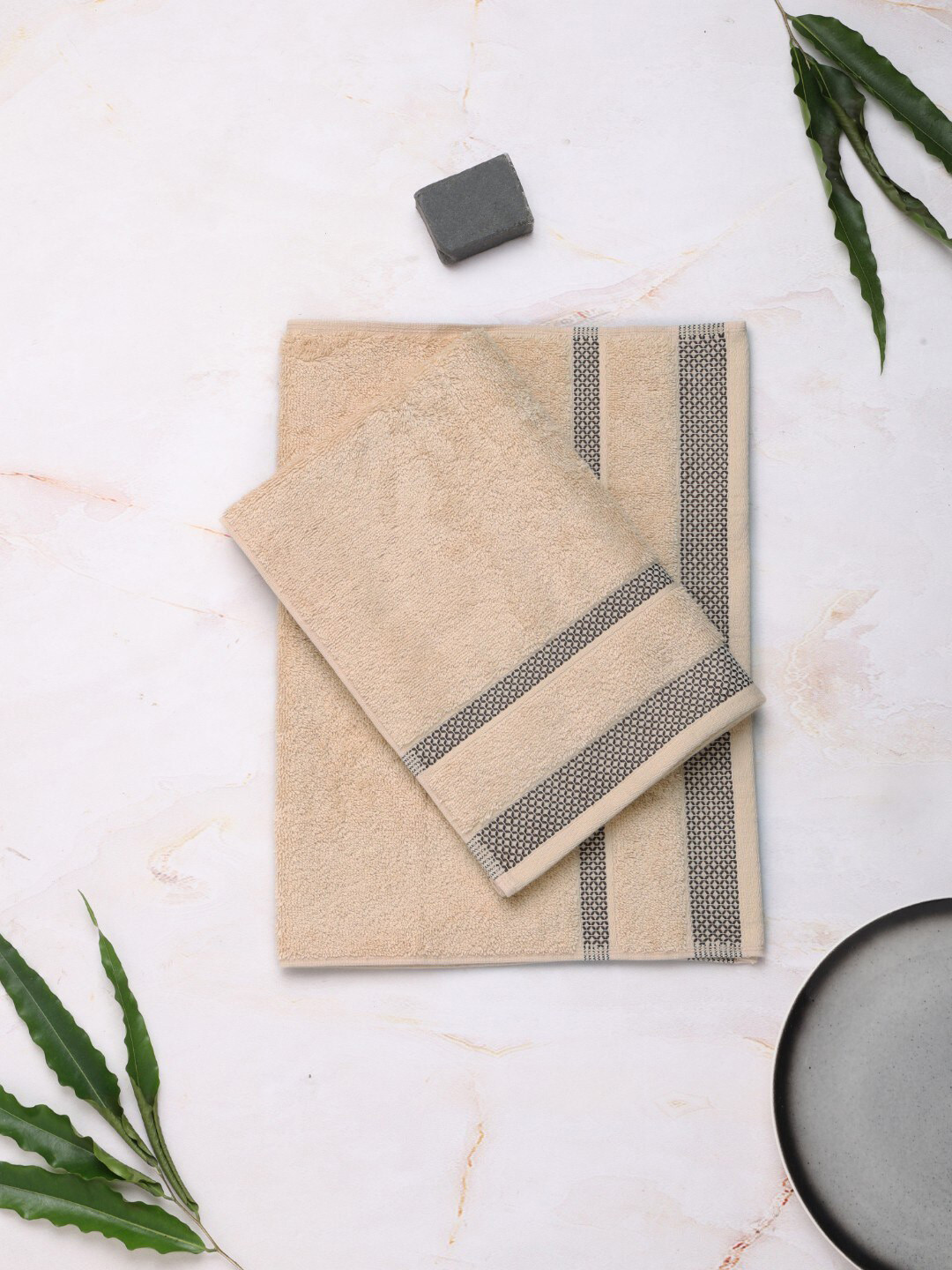 Buy SPACES Set Of 2 Brown Solid 400 GSM Pure Cotton Hand Towels Hand