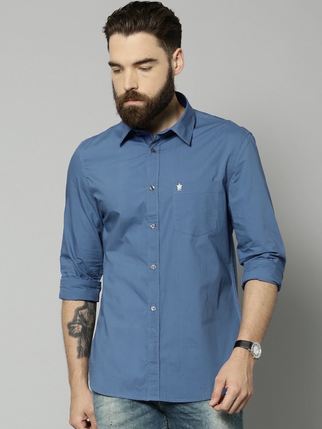Buy French Connection Men Teal Blue Solid Casual Shirt - Shirts for Men ...