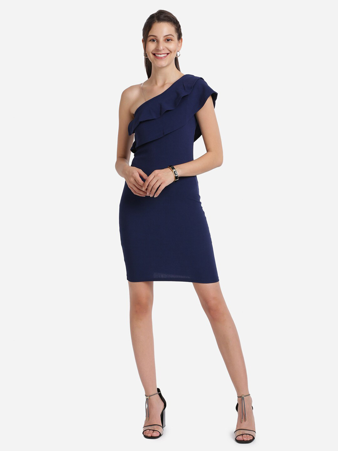 Buy Amrutam Fab Women Navy Blue Crepe Bodycon Dress Dresses for Women