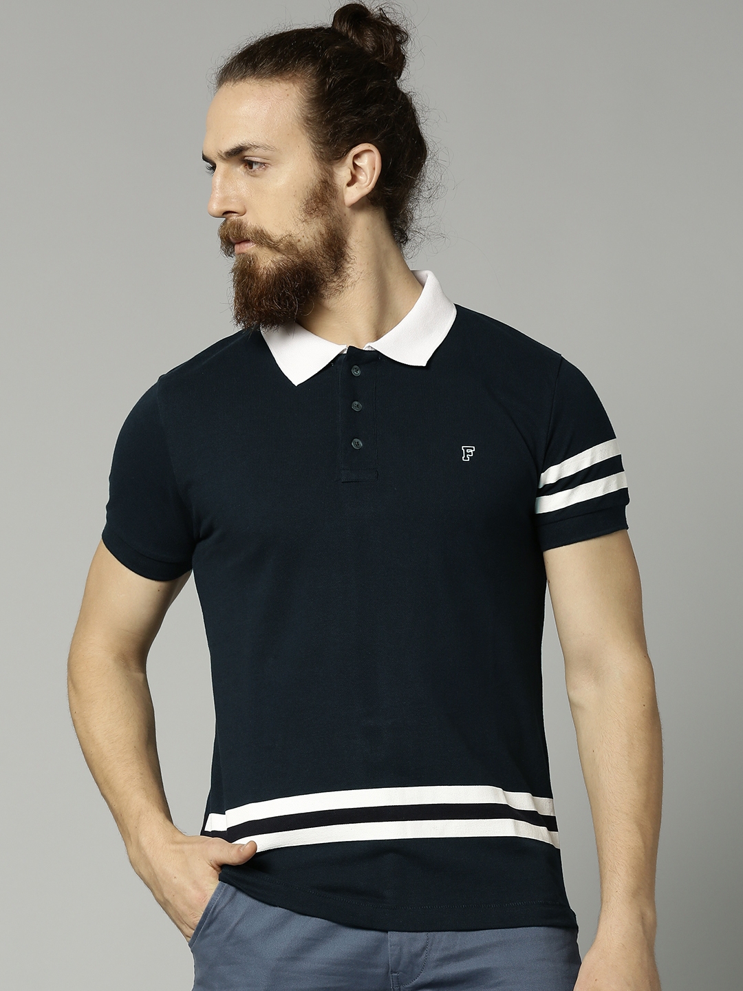 Buy French Connection Men Navy Striped Polo Collar T Shirt - Tshirts ...