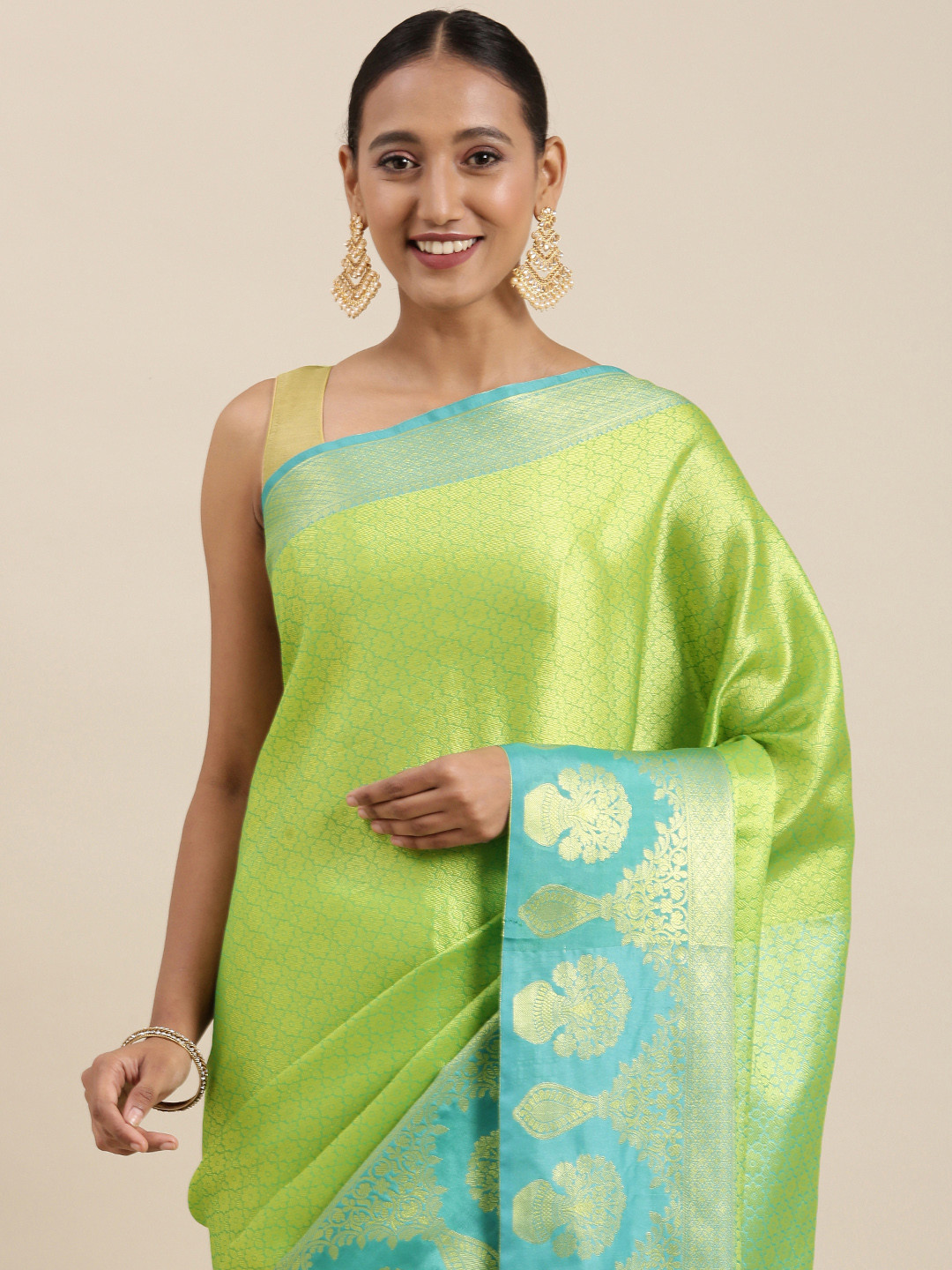 Buy Pothys Green Woven Design Jute Silk Saree Sarees for Women