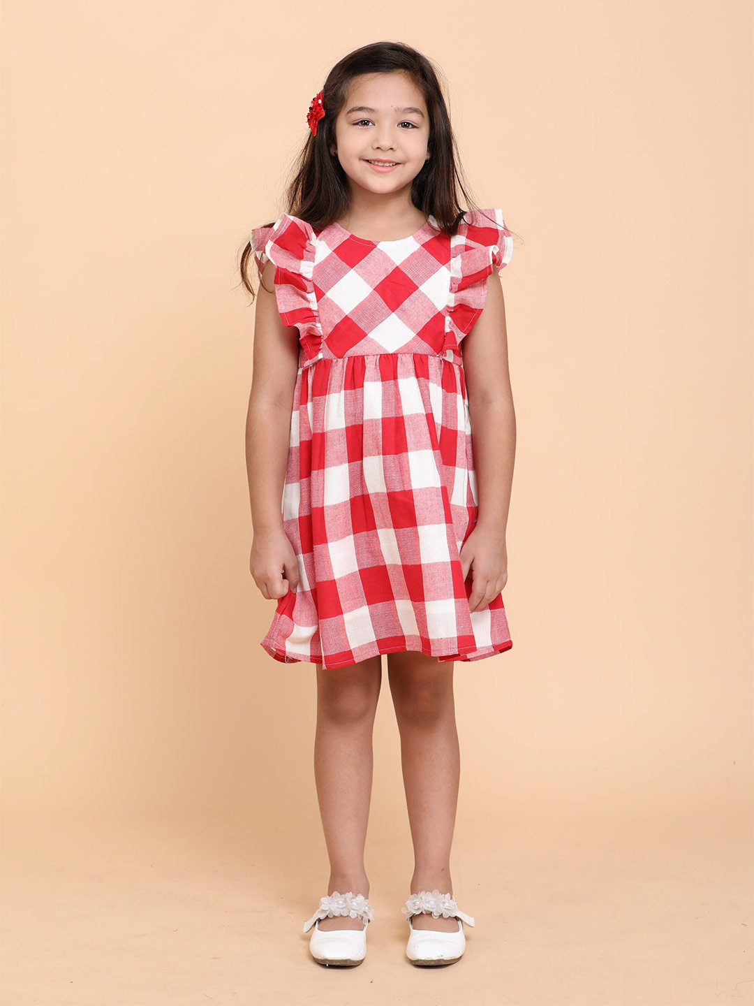 Buy Little Carrot Girls Red & White Checked Cotton Fit & Flare Dress