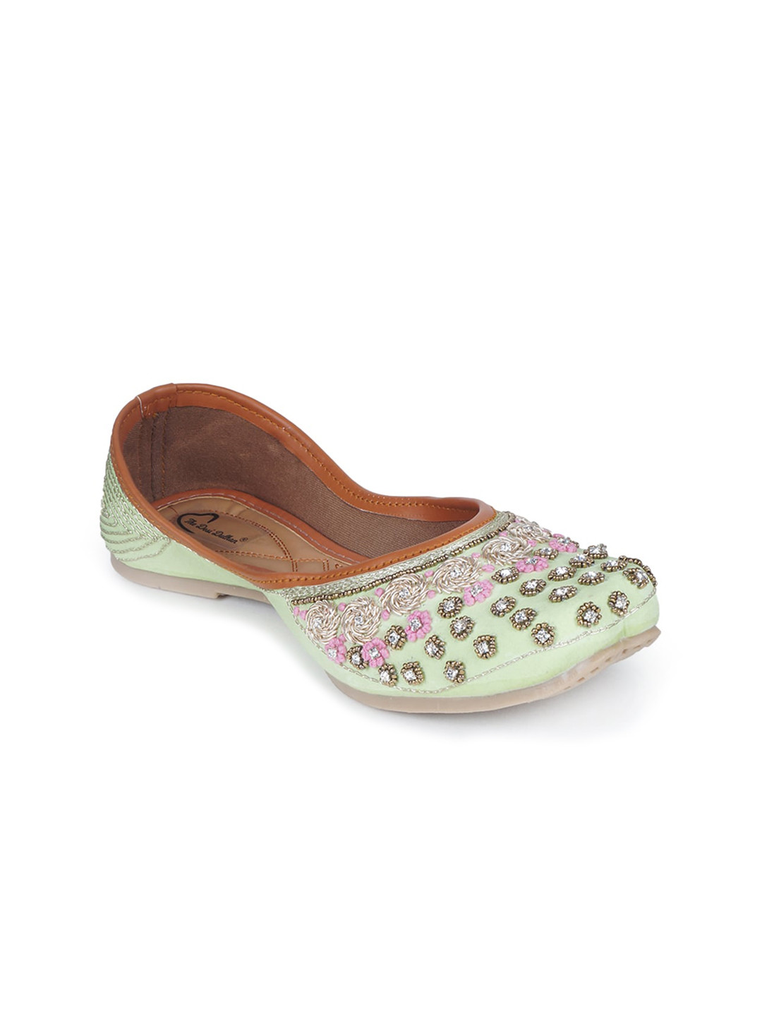 Buy The Desi Dulhan Women Lime Green Embellished Handcrafted Mojaris