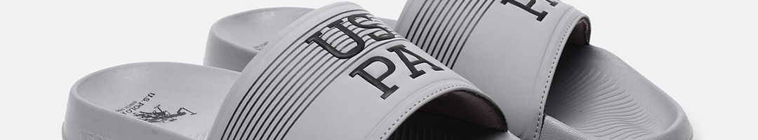 Buy U S Polo Assn Men Grey & Black Printed Sliders - Flip Flops for Men ...