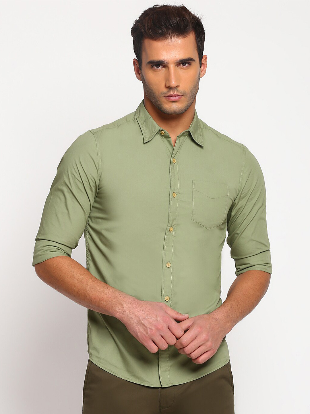 Buy Wrangler Men Olive Green Slim Fit Casual Shirt Shirts for Men
