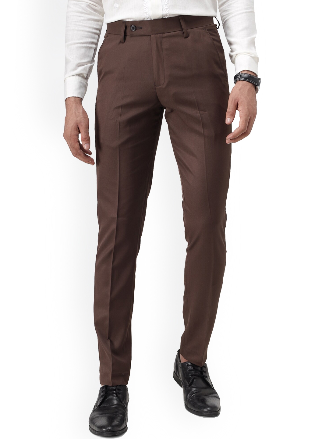 Buy Vandnam Fabrics Men Brown Smart Slim Fit Trousers Trousers for