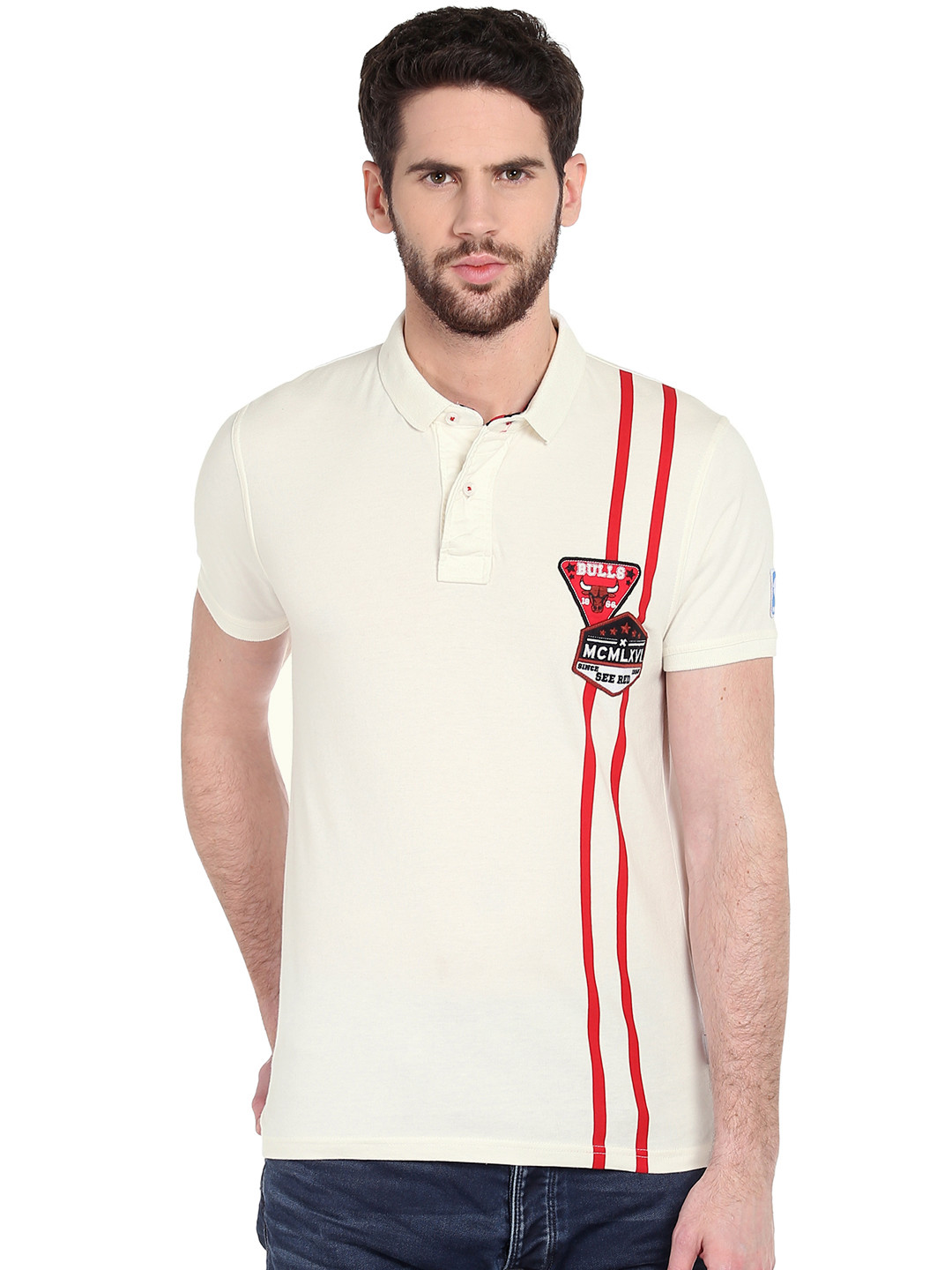 Buy Jack & Jones Men White Printed Polo T Shirt - Tshirts for Men 1801121 | Myntra