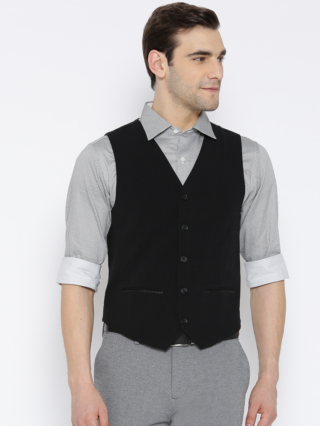 Buy Jack & Jones Black Solid Waistcoat Waistcoat for Men 1801246 Myntra