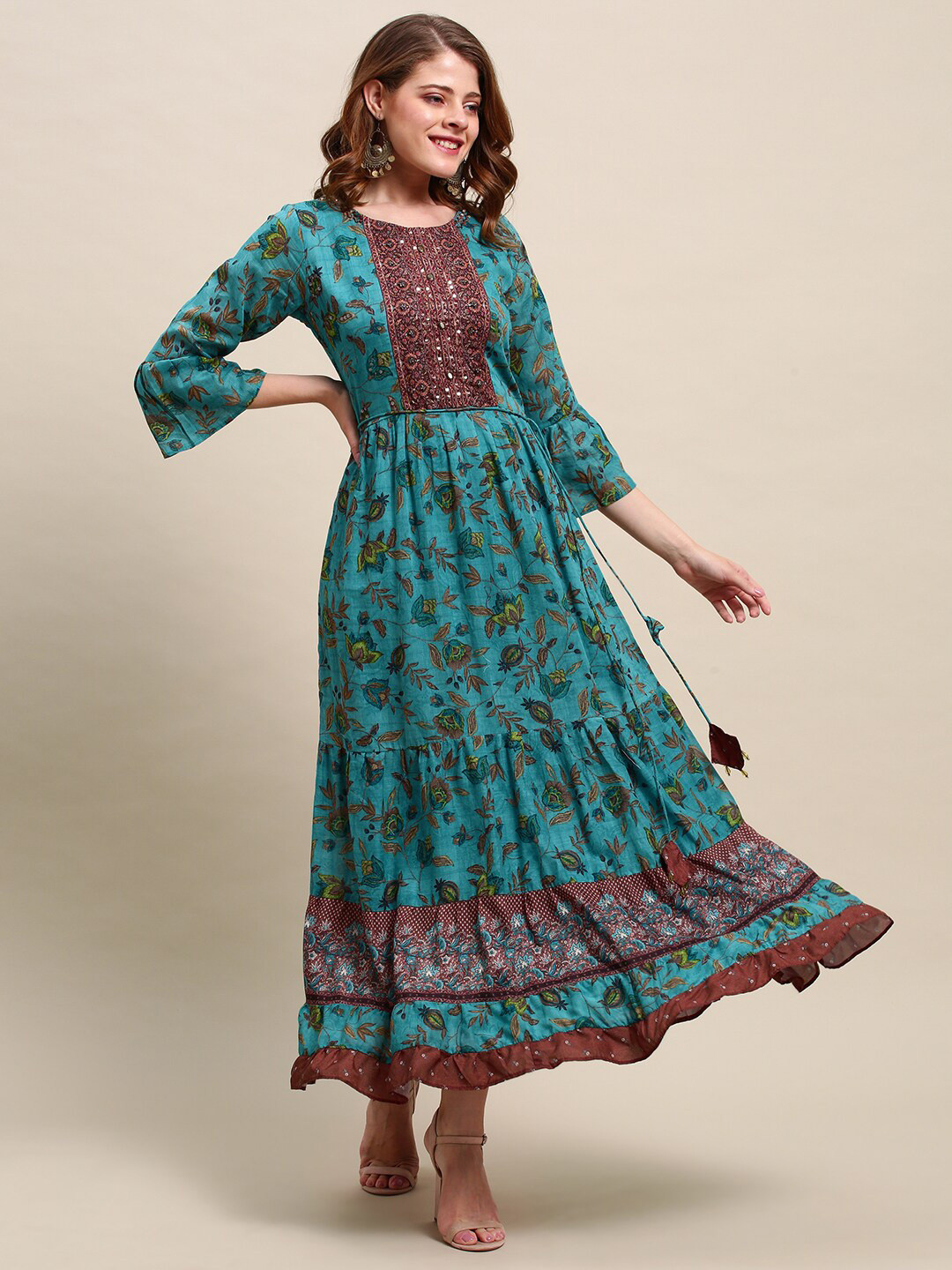 Buy FASHOR Turquoise Blue Ethnic Motifs Maxi Dress Dresses for Women